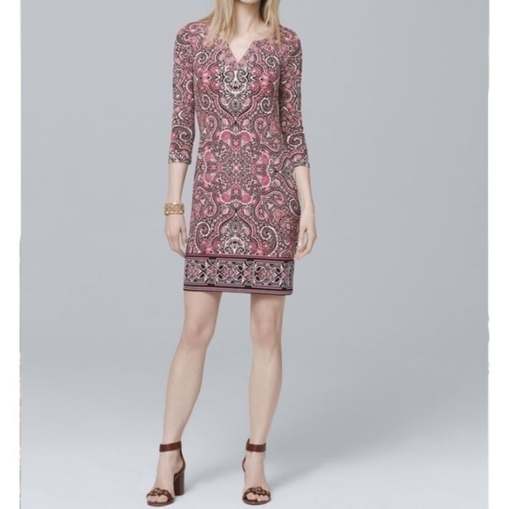 White House Black Market 3/4 Sleeve Paisley Print Dress XS Z4